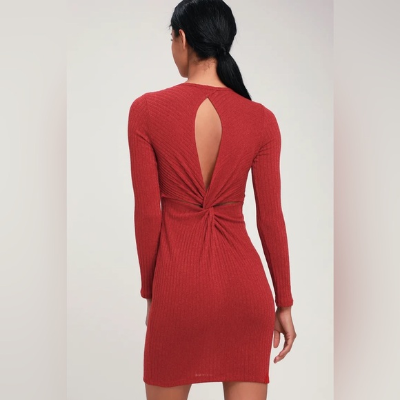 Put on Your Playlist Rust Red Long Sleeve Bodycon Dress - Picture 2 of 6